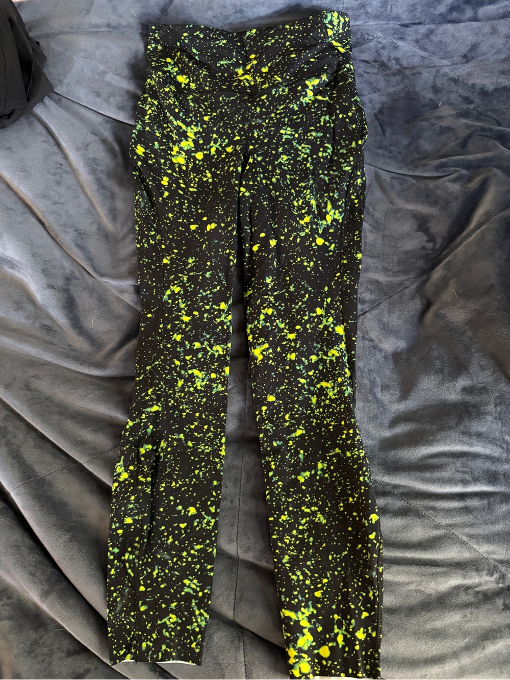 Base Pace lululemon athletica Black Leggings with Neon Yellow Paint Splatter